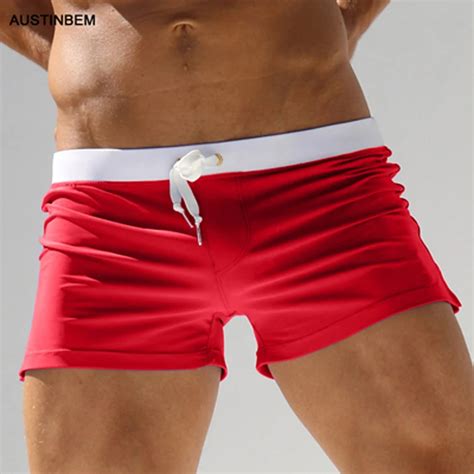 Austinbem Men Beach Shorts Breathable Quick Drying Swimwear Sexy Pocket