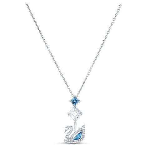 Dazzling Swan Y Pendant Necklace With Blue Crystal In Silver Swarovski Uk