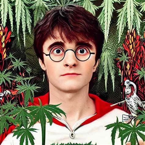 Harry Potter Holding A Long Joint Surrounded By Weed Stable