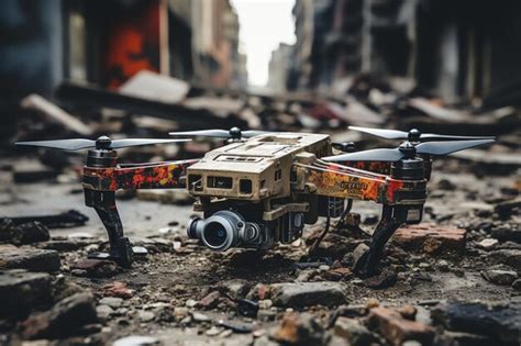 Premium Photo Close Up View Of Drone Flying Over Devastated Cityscape