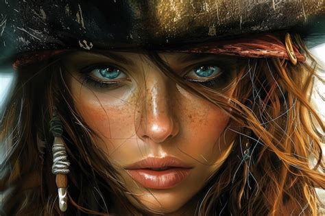 Premium Photo Hot Dangerous Woman Pirate Ship Captain In Hat And Makeup Fantasy Bandit Girl