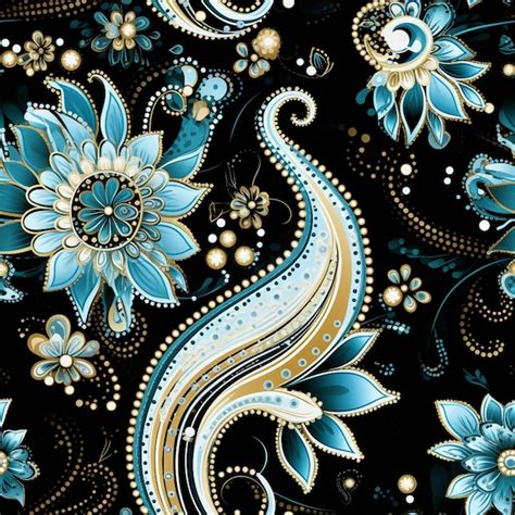 Premium Photo A Close Up Of A Blue And Gold Paisley Pattern On A