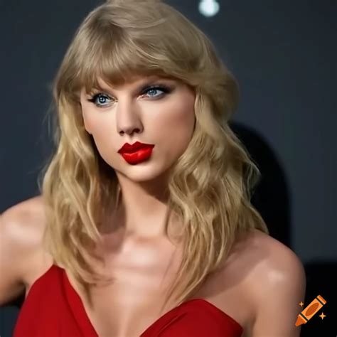 Taylor Swift In Red Dress With Detailed Face On Craiyon