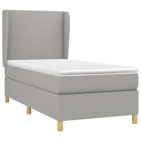 YOSOO Lit à sommier tapissier et matelas Gris clair 90x190 cm Tissu