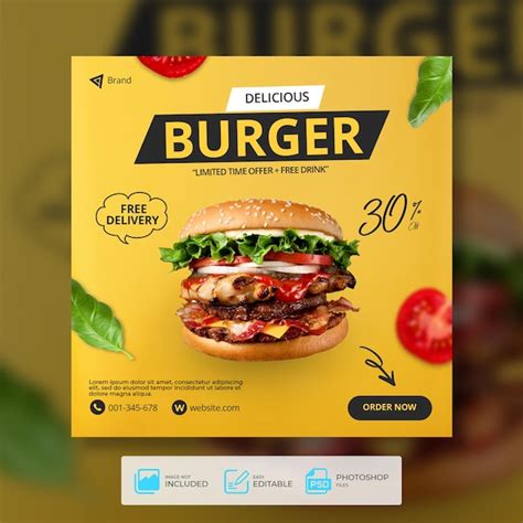 Premium PSD Delicious Burger Social Media Post Template