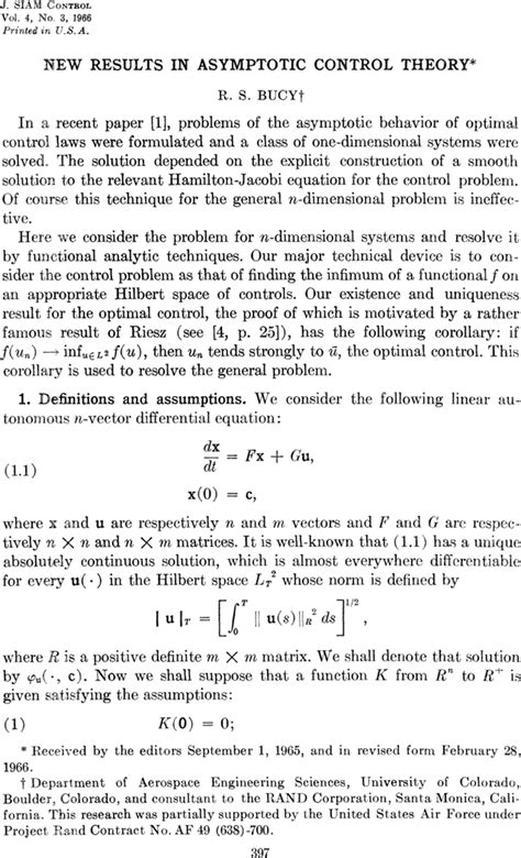 New Results In Asymptotic Control Theory Siam Journal On Control And Optimization