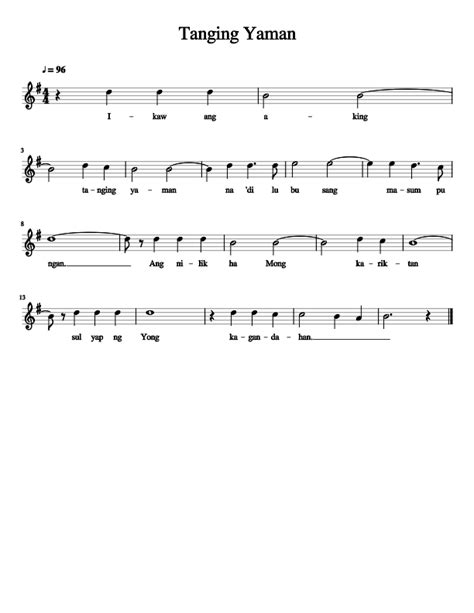 Tanging Yaman Sheet Music For Piano Solo Easy