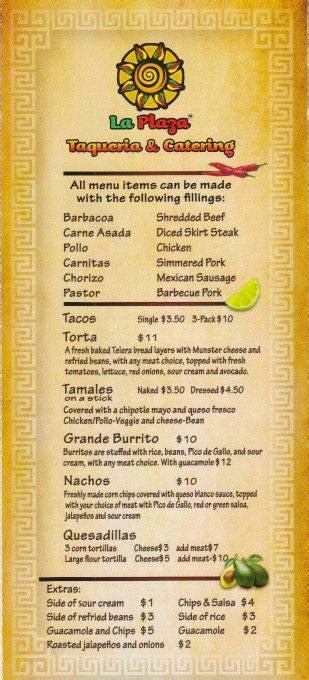 Menu At La Plaza Taqueria Restaurant Cleveland