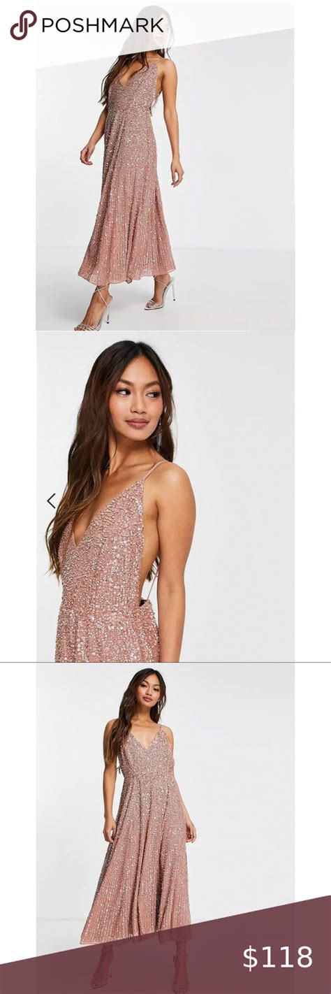 Asos Edition Embellished Cami Midi Dress In Cinnamon Rose Pink Sequin