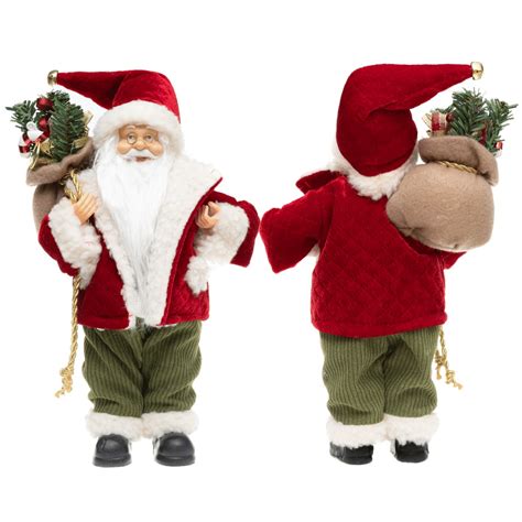 Papai Noel Boneco Enfeite Luxo Cm Decoracao Natalina Calca Verde Saco