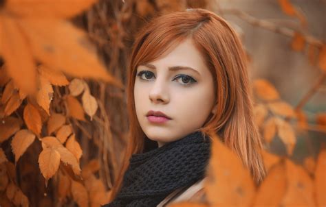 Wallpaper Autumn Leaves Girl Branches Nature Model Portrait