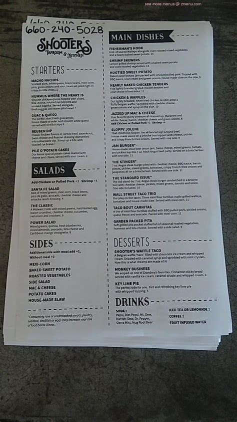 Menu at Shooter's Taproom & Kitchen pub & bar, Chillicothe