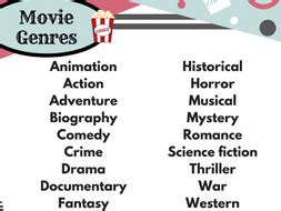 Movie Genres List - Free resource! | Teaching Resources