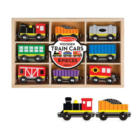 Melissa & Doug Wooden Train Cars (8 pcs) - Magnetic Train, Wooden Train ...