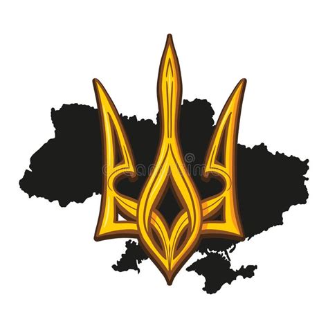 Ukraine National Emblem Hand Drawn Trident Against Silhouette Of