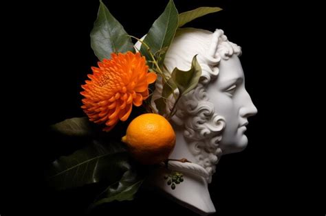 Premium AI Image A Statue Of A Man With A Flower On His Head