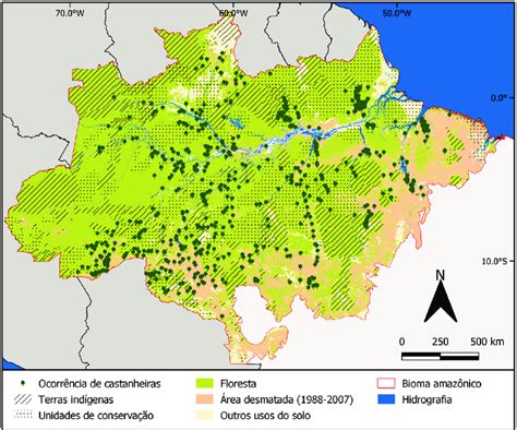 Mapa as áreas protegidas incluindo terras indígenas e unidades de