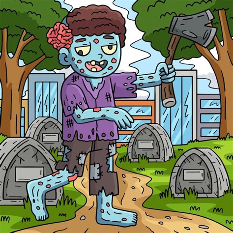 Premium Vector This Cartoon Clipart Shows A Zombie Holding An Ax