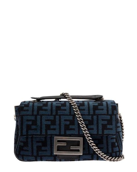 Fendi Baguette E And Black Midi Chain Bag With Ff Tapestry Motif In