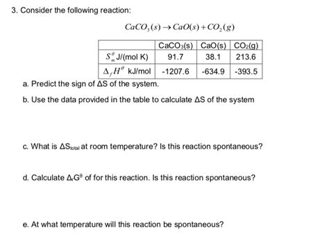 Solved Consider The Following Reaction Caco S Cao S Chegg