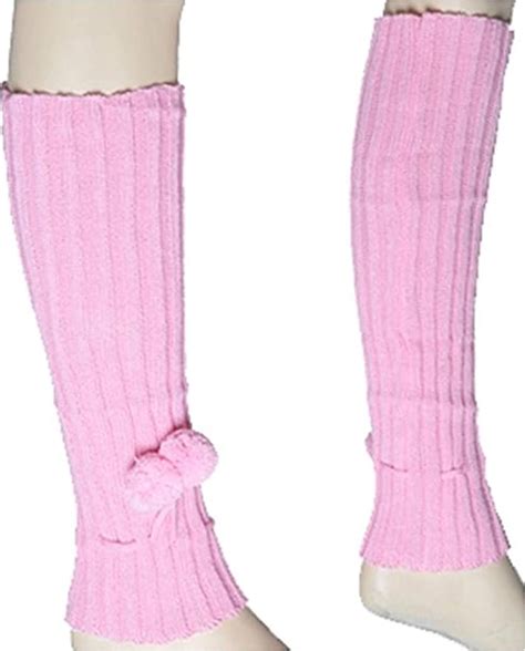 Womens Pink Solid Color Knit Leg Warmer Wpom Pom Accents