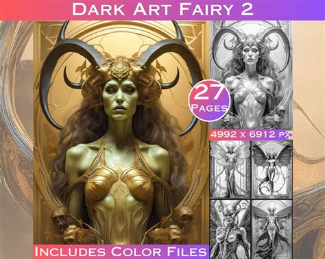 Dark Evil Fairies Set 5 Grey Scale Digital Colouring Pages for Adults ...