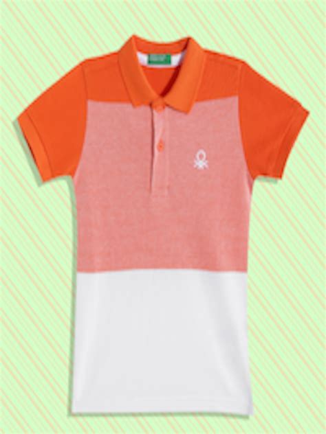 Buy United Colors Of Benetton Boys Orange And White Cotton Colourblocked Polo Collar T Shirt