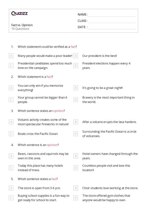 50 Fact Vs Opinion Worksheets For 4th Grade On Quizizz Free And Printable