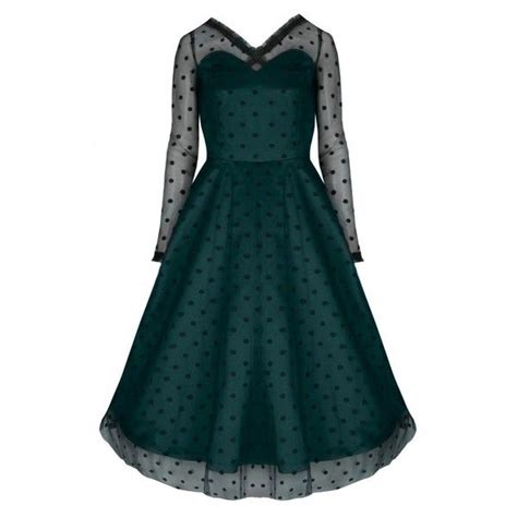 Pearl Emerald Green Polka Long Sleeved Swing Party Dress Trendy