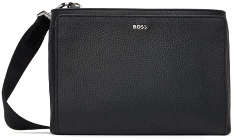 Hugo Boss Black Leather Messenger Bag In Black 001 ModeSens