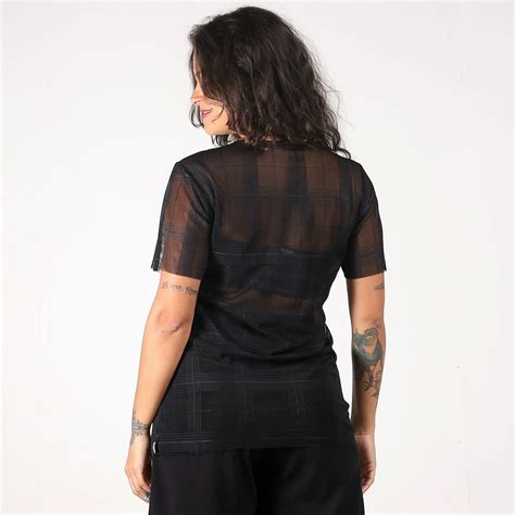 Blusa Tule Xadrez Deliriyou Rock Deliriyou