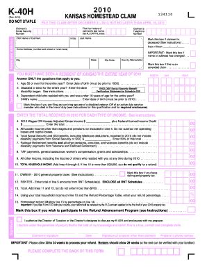 Fillable Online Homestead Claim Return K 40H Rev 6 10 Homestead Fax