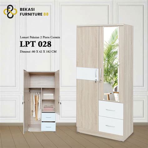 Jual Lemari Pakaian 2 Pintu Kaca Lunar LPT 028 Kab Bekasi Bekasi