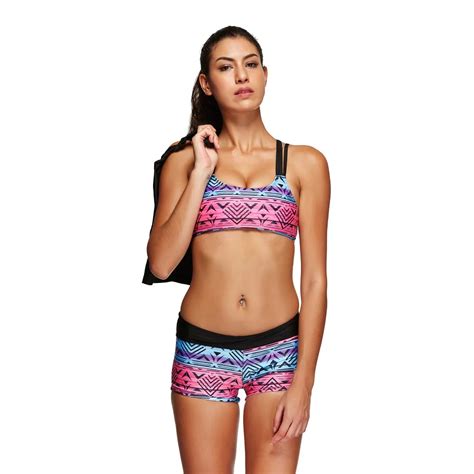 3 Pieces Removable Tankini Sport Bra Swim Bikini Short Bottom Women