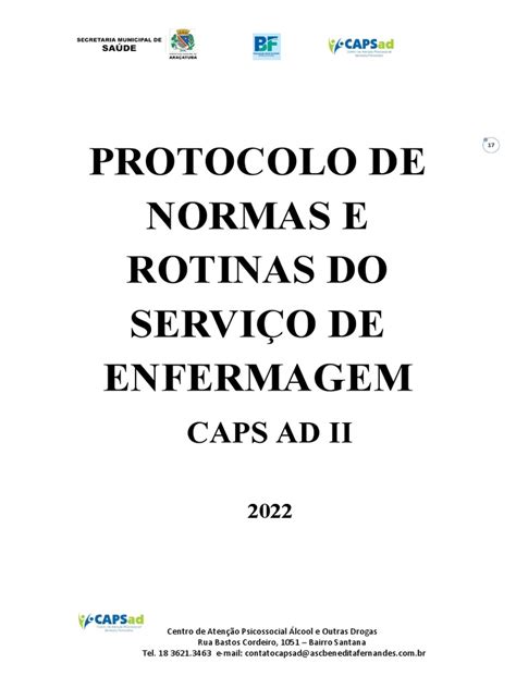 Protocolo De Normas E Rotinas Do Serviço De Enfermagem Caps Ad 2022