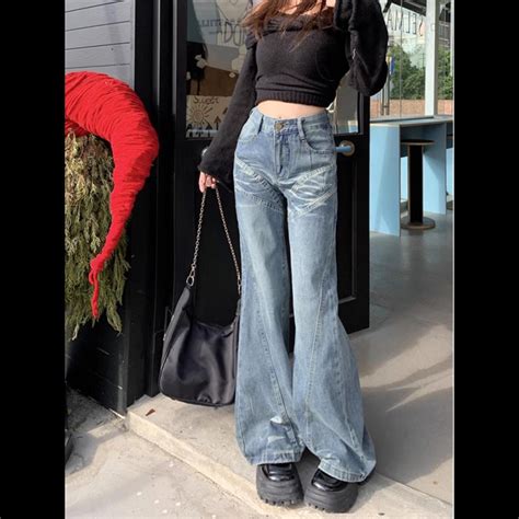 Calça de cintura alta americana Hot Girl Jeans feminina Retro Lavada Calça de cintura alta Calça