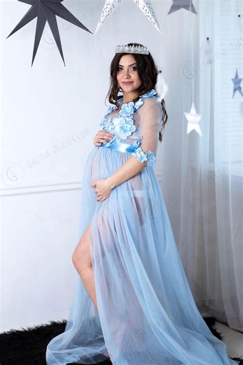 Sky Blue Maternity Dress For Photo Shoot Pregnancy Robe Sky Blue