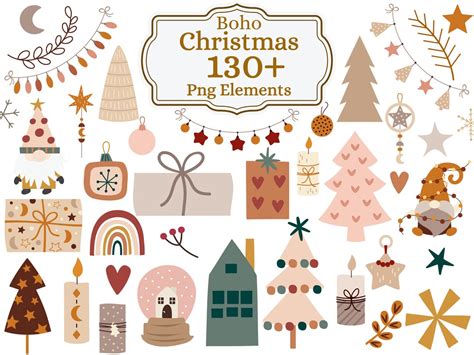 Boho Christmas Clipart Boho Christmas Boho Holiday Clipart Boho