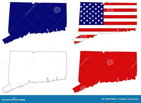 Connecticut Map With Usa Flag State Of The Northeastern United States Stock Vector