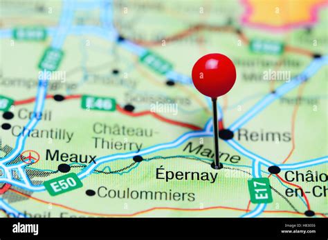 Epernay pinned on a map of France Stock Photo - Alamy