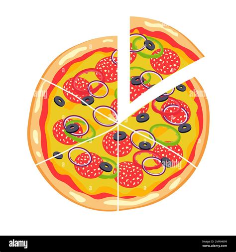 Vector Pepperoni Pizza Con Rebanada Ilustración De Comida Rápida