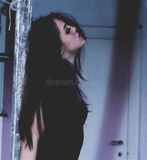 Beautiful Brunette Caucasian Girl With Long Hair Posing Outdoors Style Fashion Trends Concept