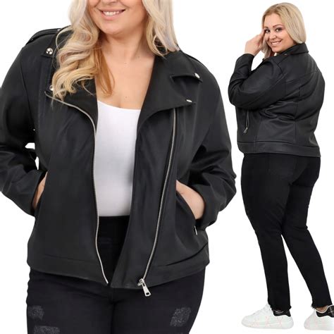 Kurtka Ramoneska Damska Plus Size Xl Xl Z Ekosk Ry Czarna