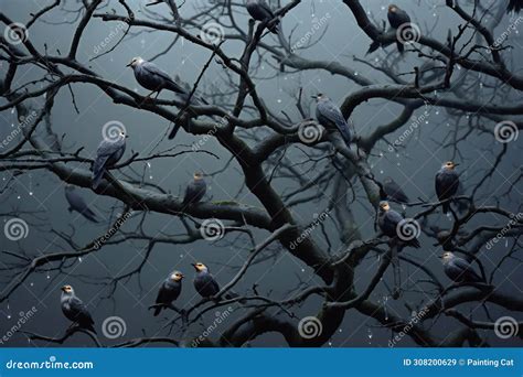 Flock Of Crows Flying Black Birds In Sky Monochrome Flutter Raven