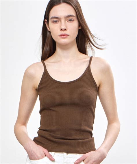 MUSINSA NOTIA SLIM STRETCH SLEEVELESS TOP BROWN