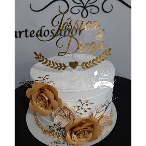 Topo De Bolo Casamento Dourado Shopee Brasil