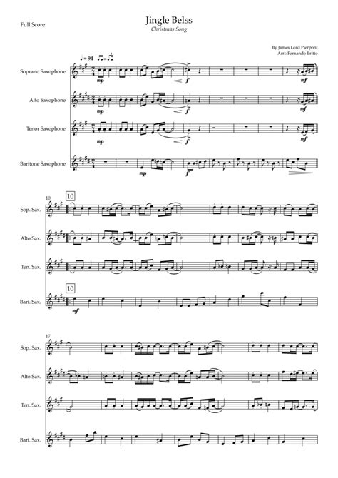 Jingle Bells Jazz Version Christmas Song For Saxophone Quartet Arr