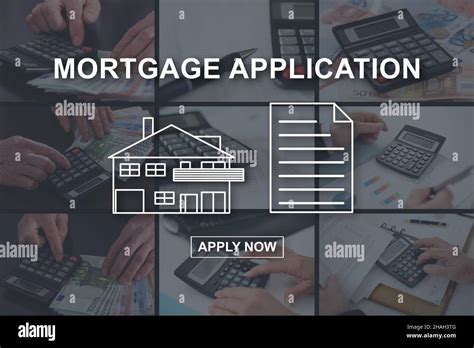 Online Mortage Concept Illustrated By Pictures On Background Stock