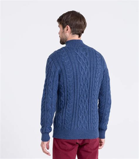 French Navy Pullover Mit Aran Zopfmuster Und Kurzem Rei Verschluss