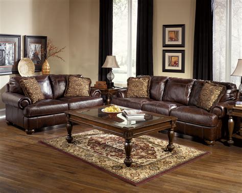 Signature Design By Ashley Axiom Walnut Traditional Stationary Sofa